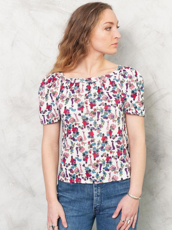 Vintage 70's Flower Print Women Top - NorthernGrip