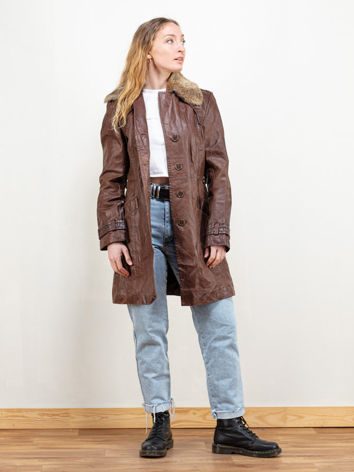 Vintage 80's Women Brown Leather Coat - NorthernGrip