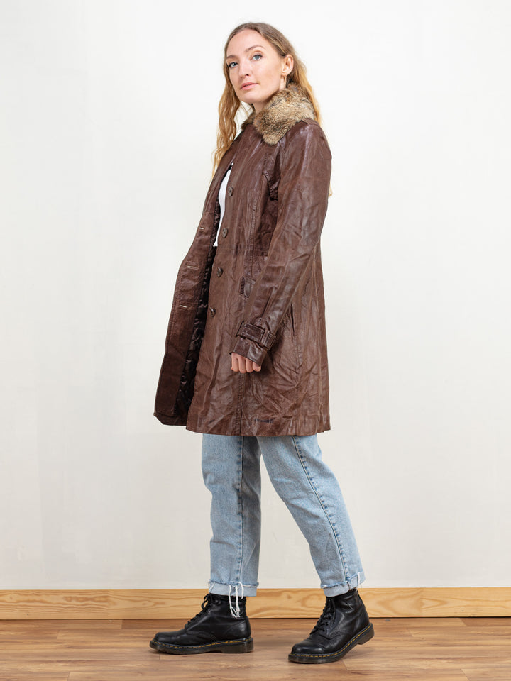Vintage 80's Women Brown Leather Coat - NorthernGrip