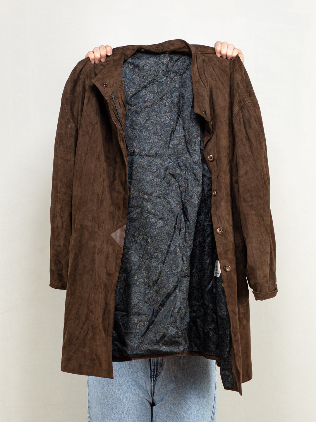 Vintage 90's Women Oversized Suede Coat in Brown - NorthernGrip