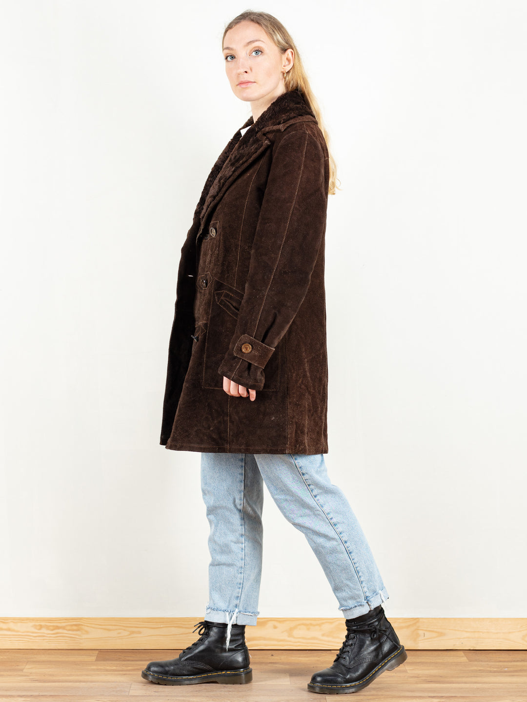 Vintage 70's Brown Sherpa Suede Coat Women - NorthernGrip