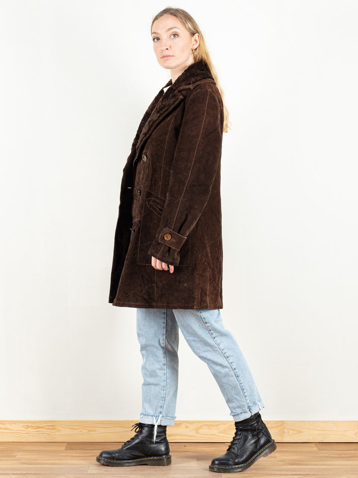 Vintage 70's Brown Sherpa Suede Coat Women - NorthernGrip