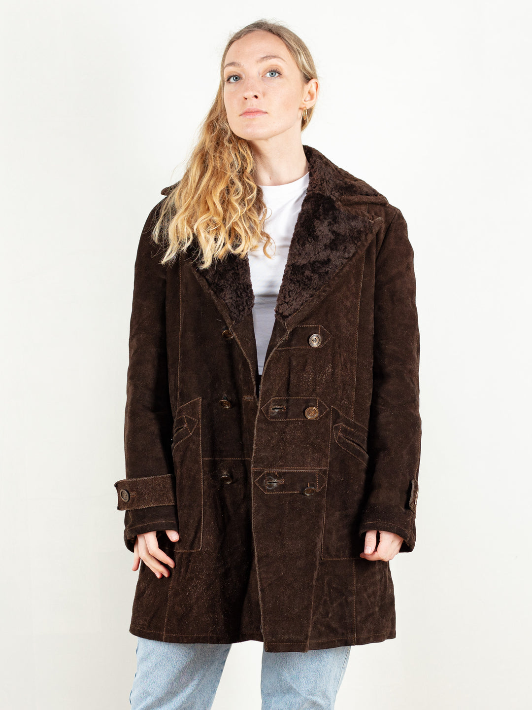 Vintage 70's Brown Sherpa Suede Coat Women - NorthernGrip