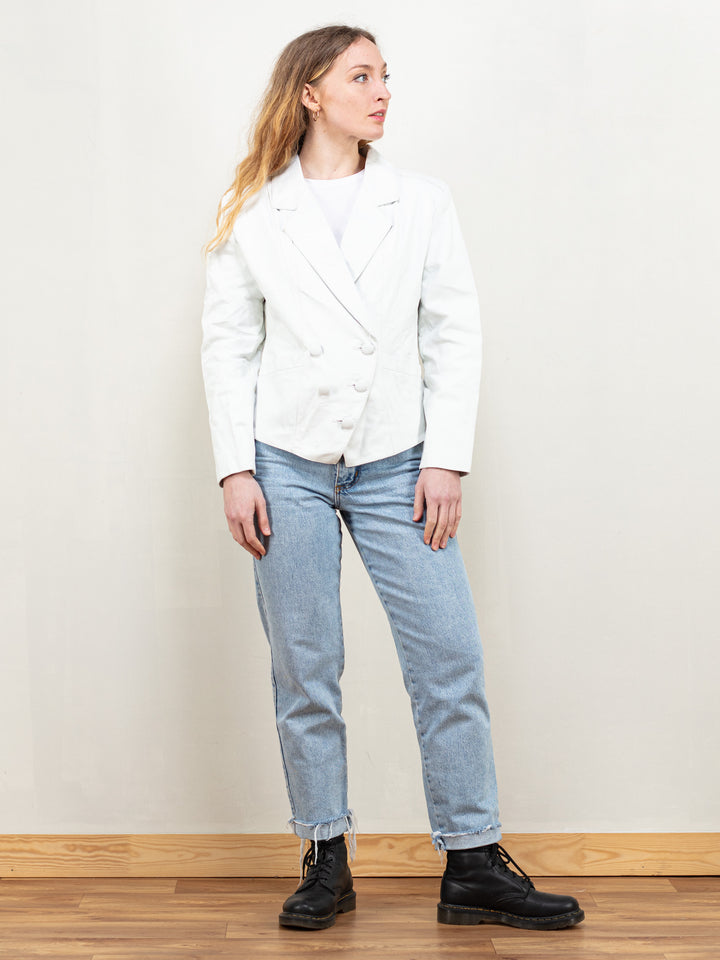 Vintage Women 80's White Leather Jacket - NorthernGrip