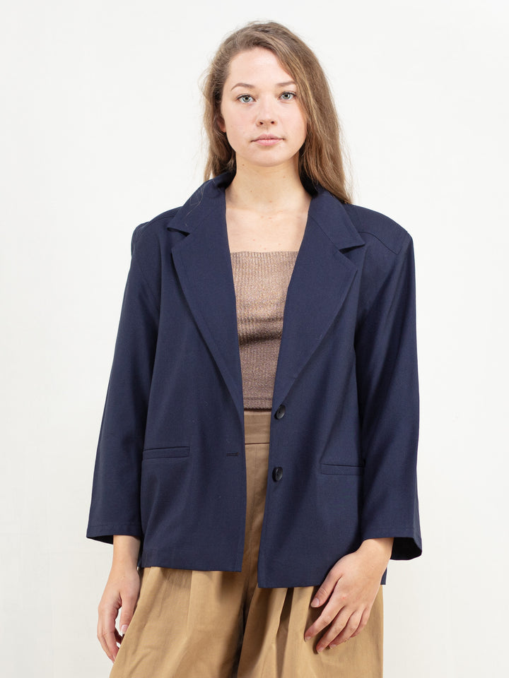 Vintage 90's Women Blue Wool Blazer - NorthernGrip