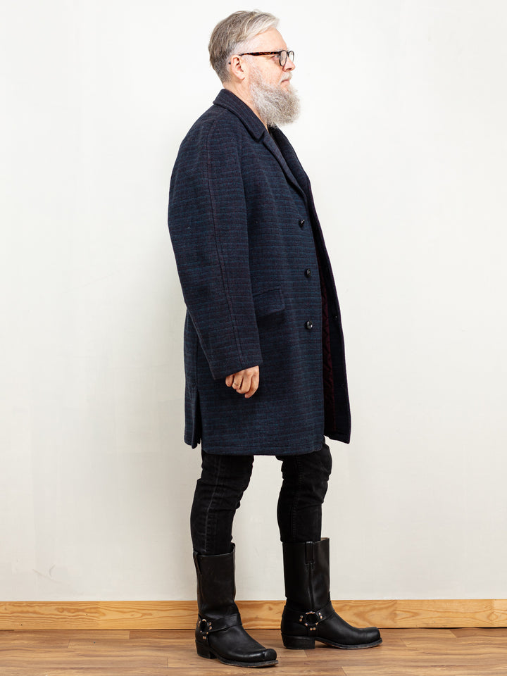 Vintage 80's Men Wool Blend Coat in Blue - NorthernGrip
