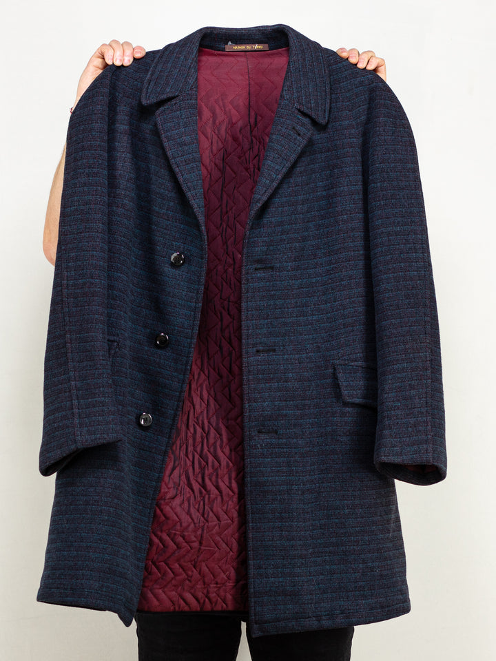 Vintage 80's Men Wool Blend Coat in Blue - NorthernGrip