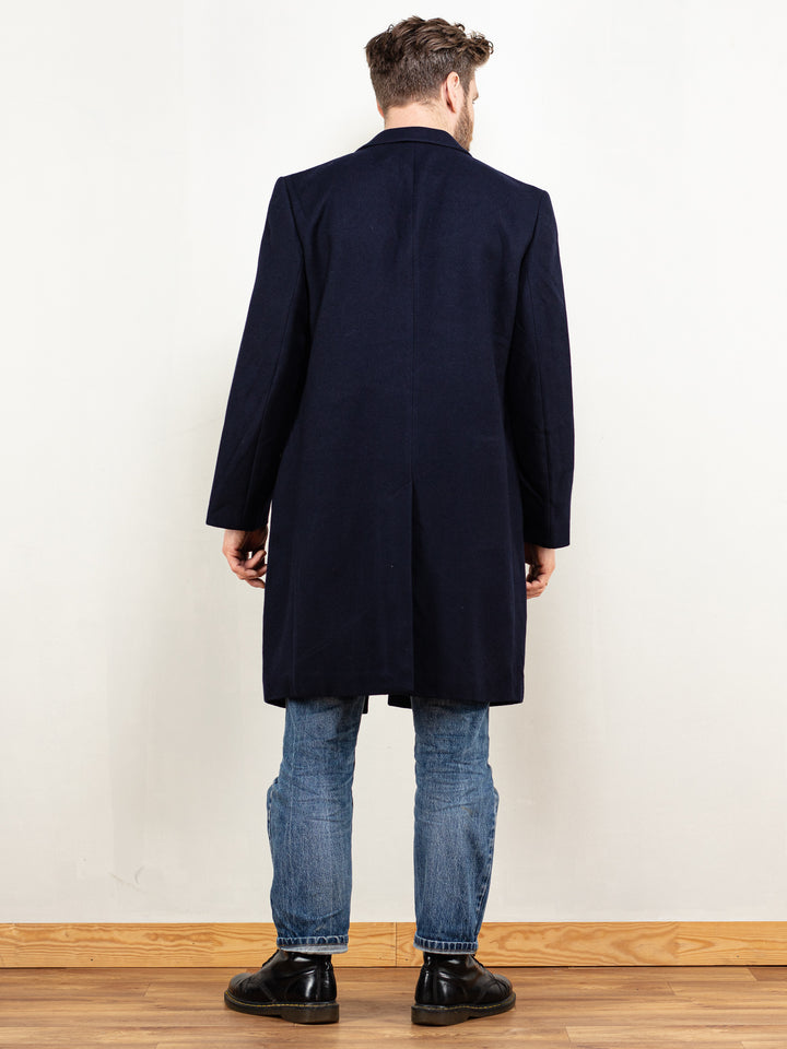 Vintage 70's Men Wool Overcoat in Navy Blue - NorthernGrip