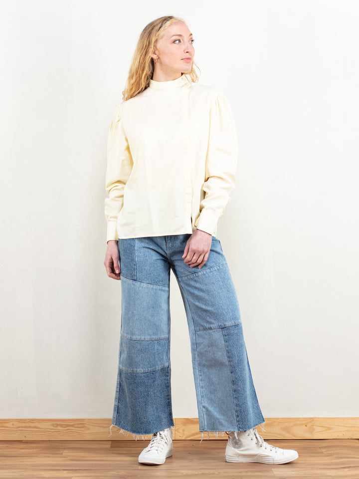 Vintage 70's Women Pastel Yellow Blouse - NorthernGrip