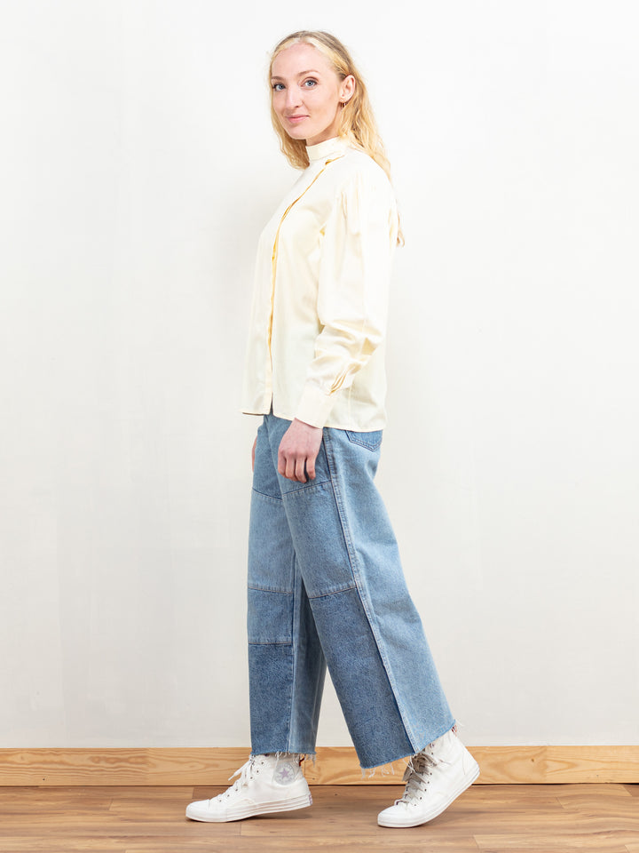 Vintage 70's Women Pastel Yellow Blouse - NorthernGrip