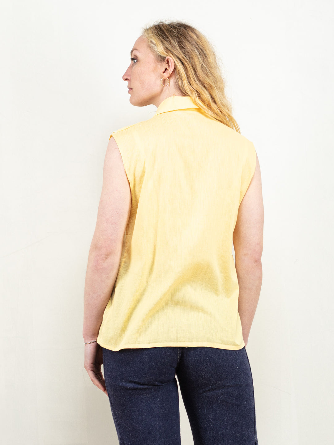 Vintage 70's Women Pastel Yellow Blouse - NorthernGrip