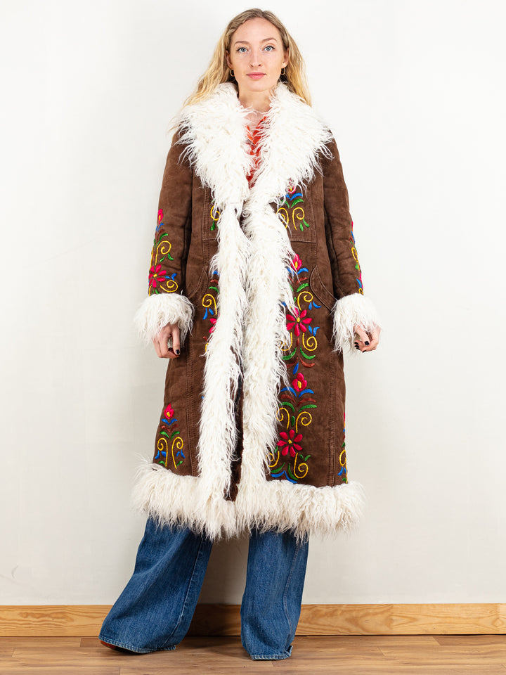 Women Vintage Style Afghan Penny Lane Coat in Brown - NorthernGrip