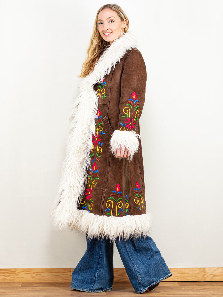 Women Vintage Style Afghan Penny Lane Coat in Brown - NorthernGrip