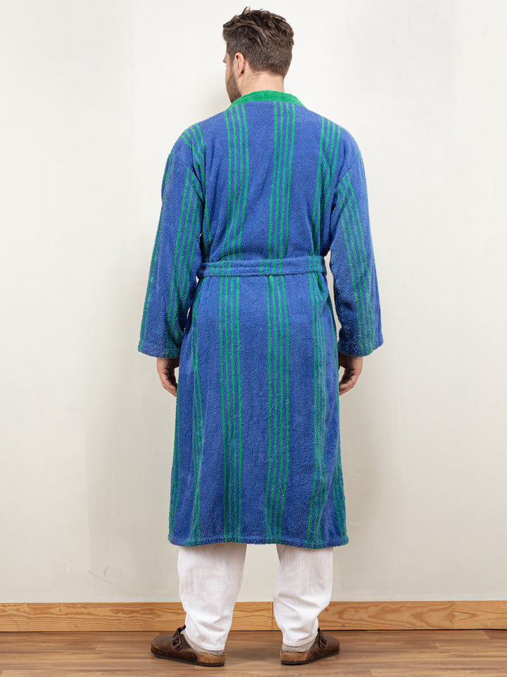Vintage 80's Men Terry Bathrobe in Blue - NorthernGrip