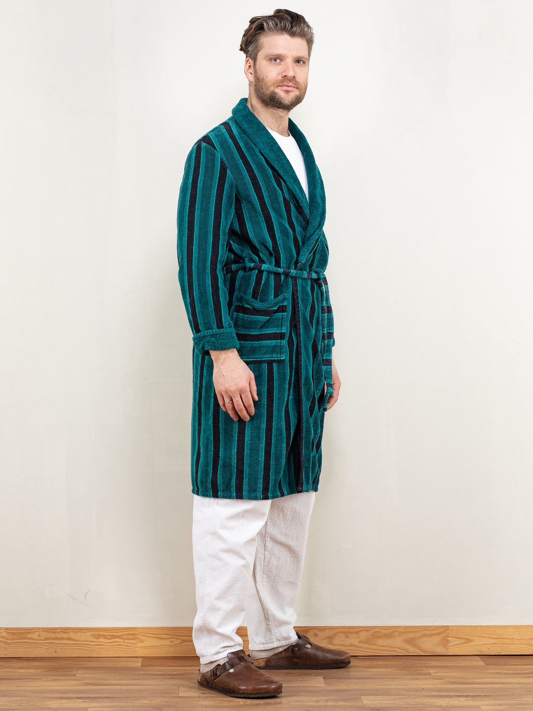 Vintage 70's Men Bathrobe in Green and Black - NorthernGrip