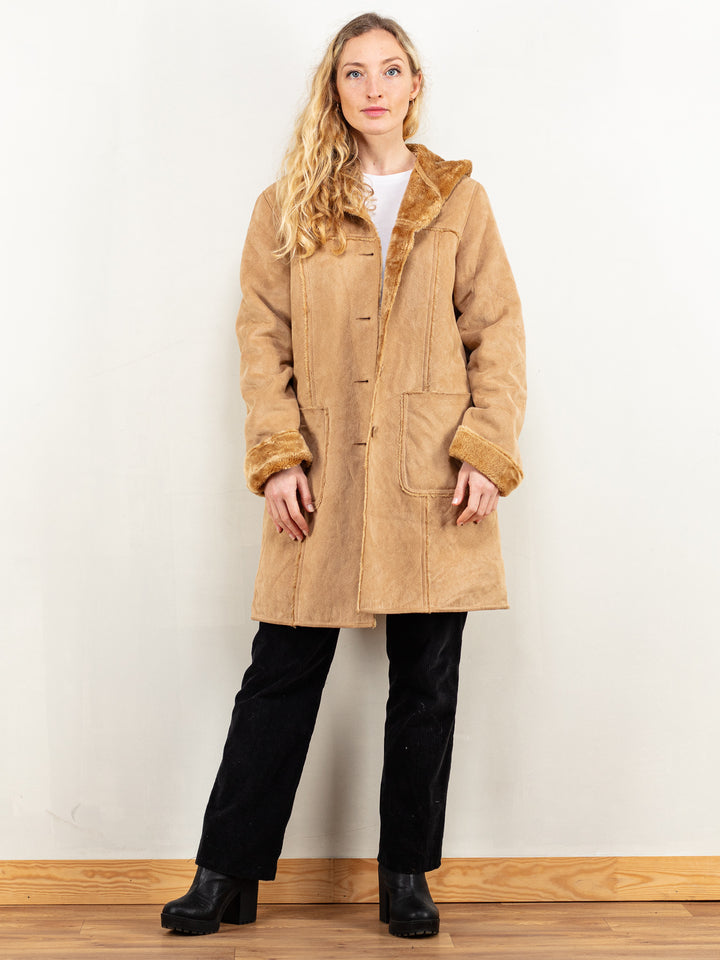Vintage 00's Women Faux Suede Coat in Beige - NorthernGrip