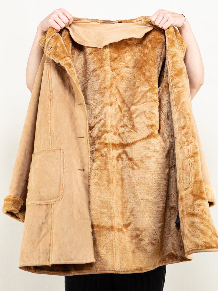 Vintage 00's Women Faux Suede Coat in Beige - NorthernGrip