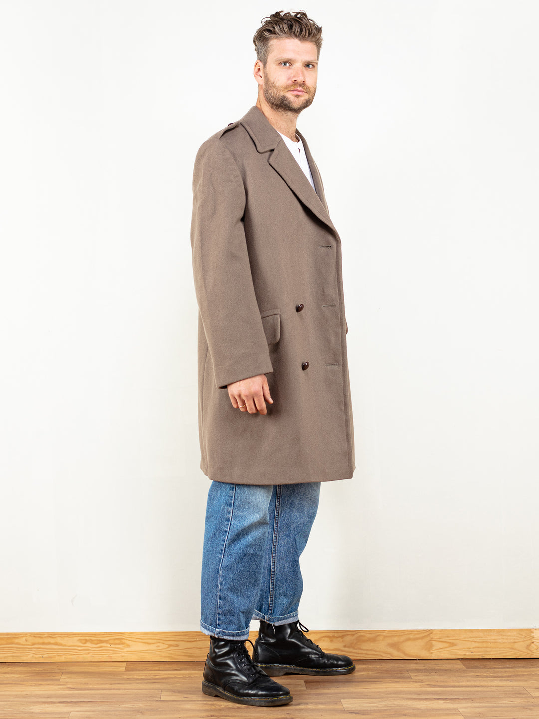Vintage 70's Men Wool Blend Coat in Beige - NorthernGrip