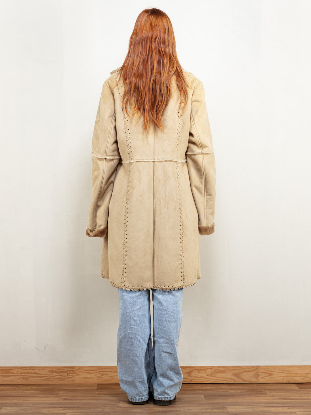 Vintage 90's Women Faux Suede Coat in Beige - NorthernGrip