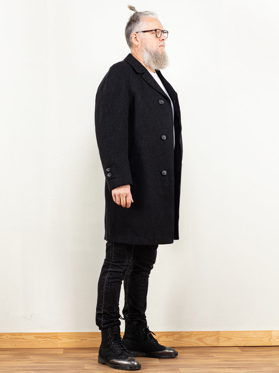 Vintage 80's Men Wool Coat in Dark Grey - NorthernGrip