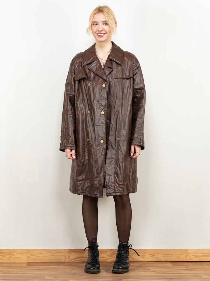 Vintage 70's Women Faux Leather Coat in Brown - NorthernGrip