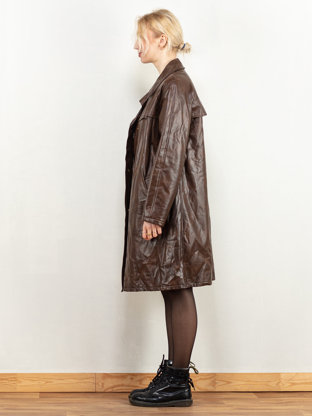 Vintage 70's Women Faux Leather Coat in Brown - NorthernGrip