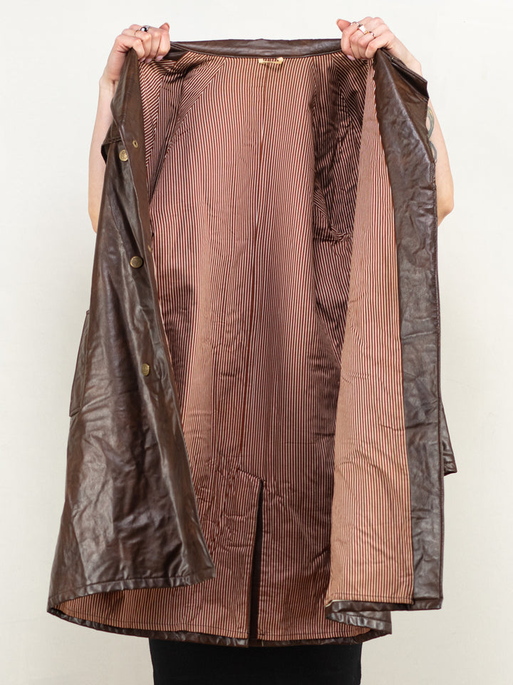 Vintage 70's Women Faux Leather Coat in Brown - NorthernGrip