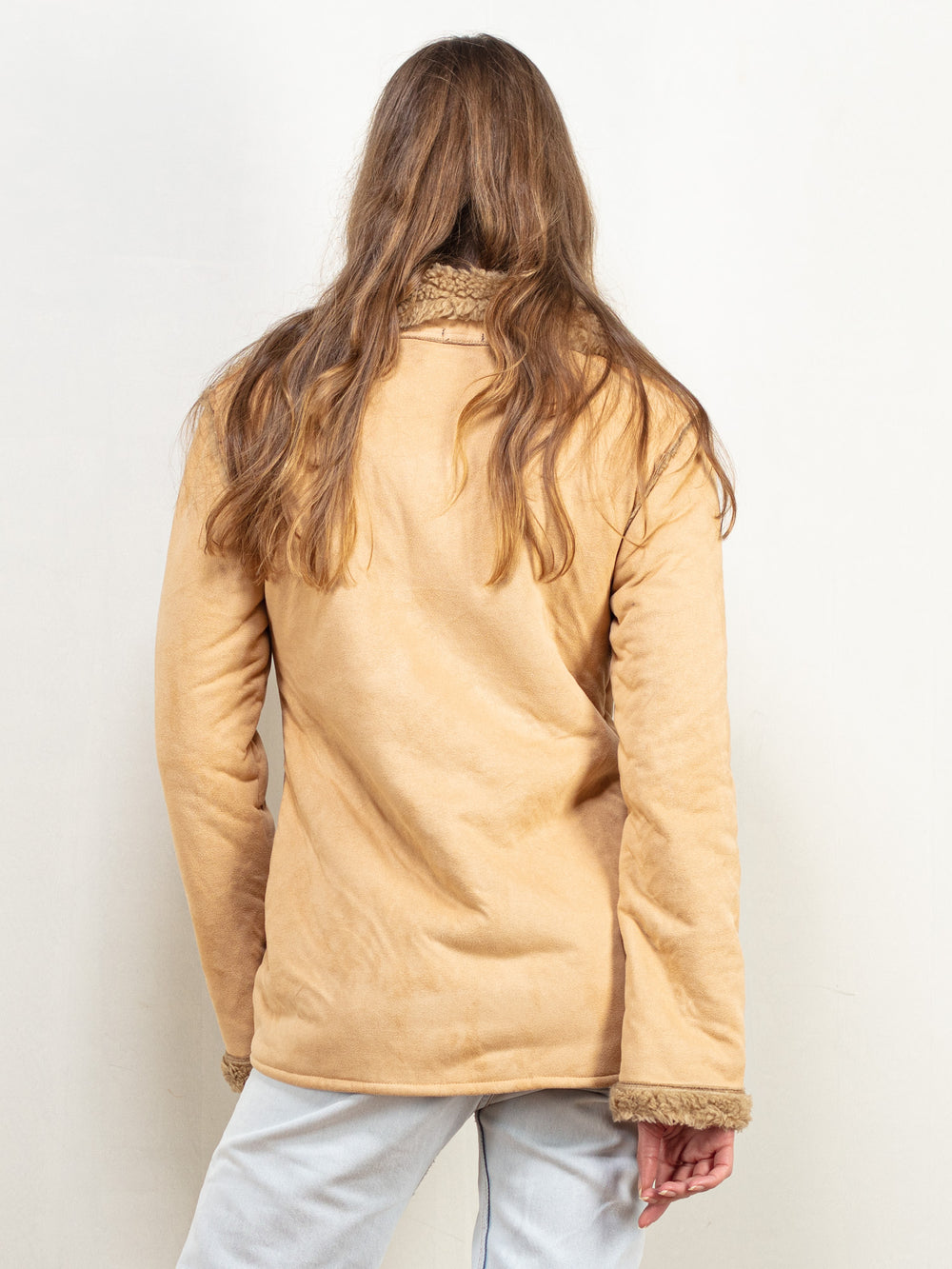 Vintage 90's Women Faux Suede Jacket in Beige - NorthernGrip