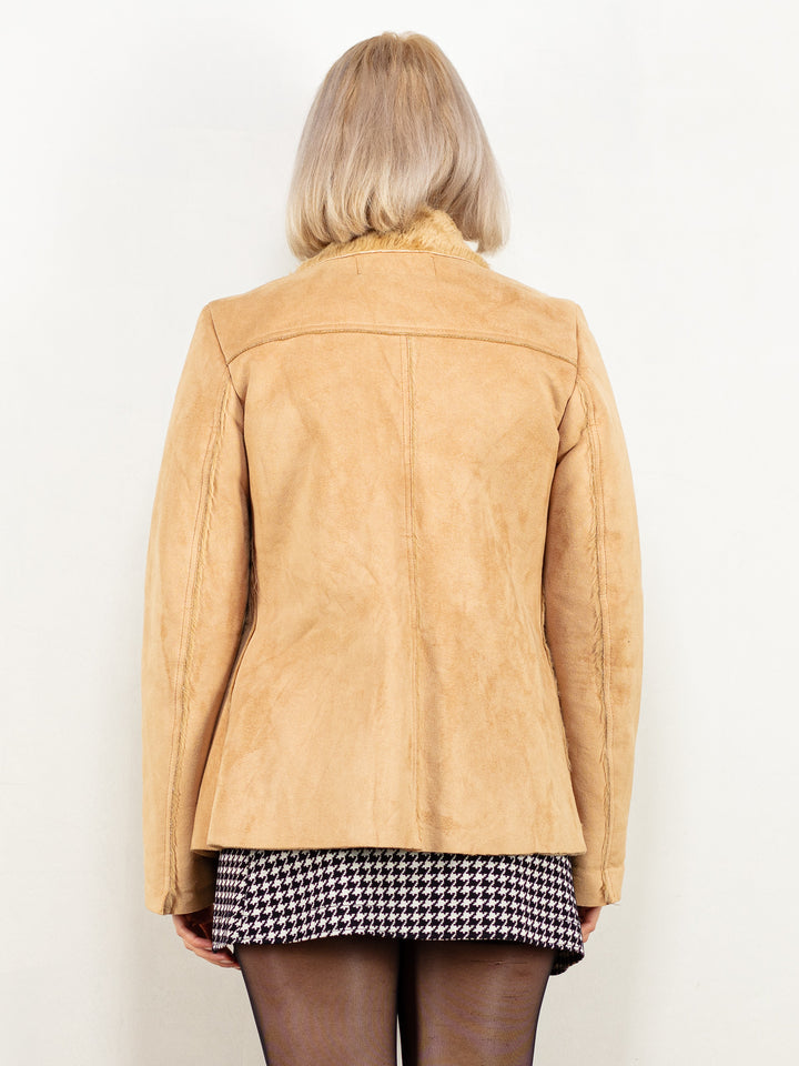 Vintage 90's Women Faux Suede Sherpa Jacket in Beige - NorthernGrip