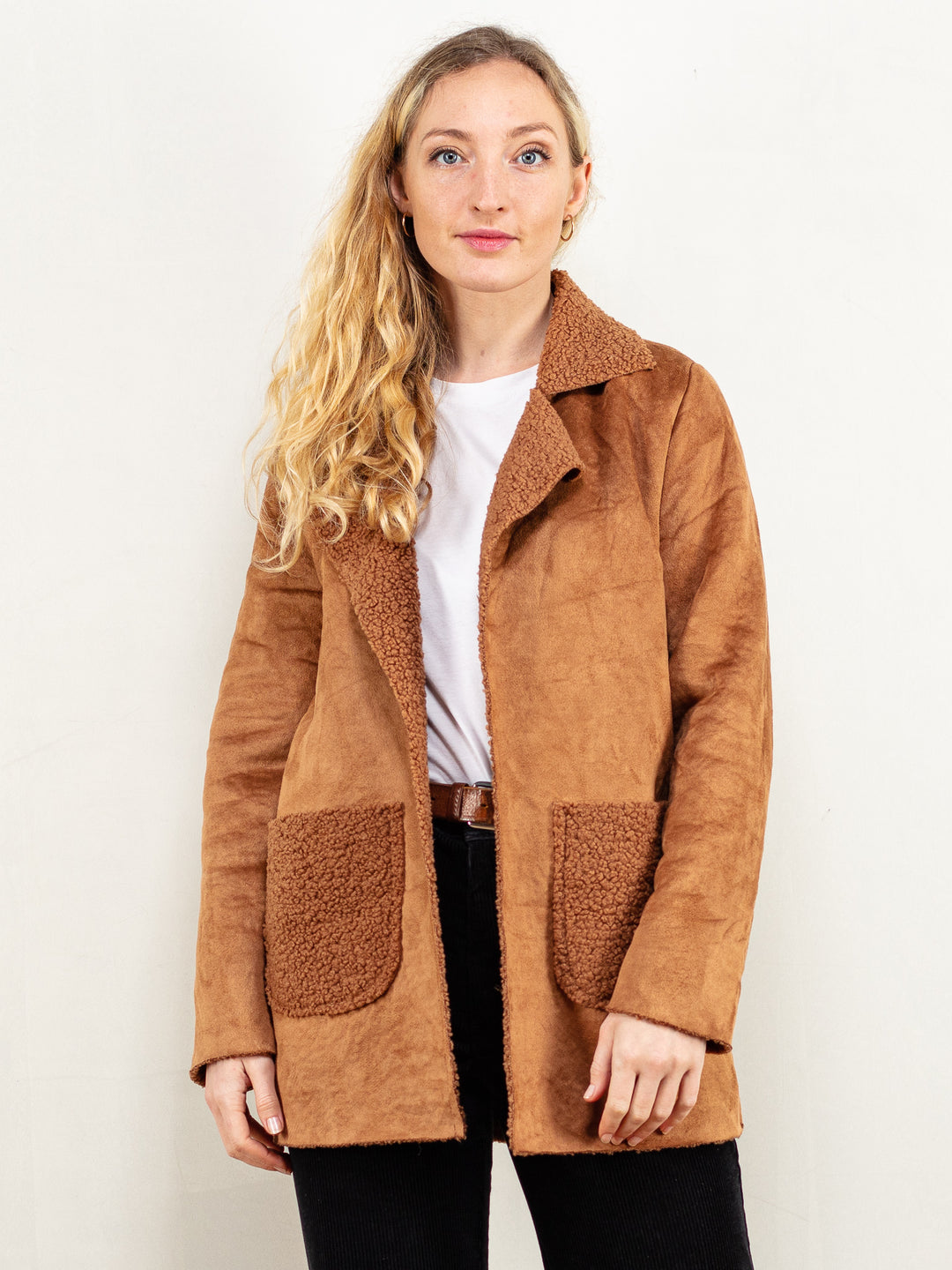 Vintage 00's Women Faux Suede Teddy Jacket in Brown - NorthernGrip