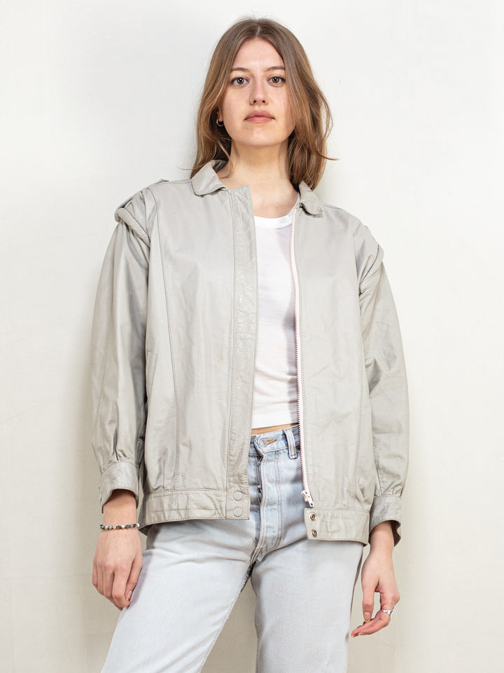 Vintage 80's Women Leather Jacket in Grey - NorthernGrip