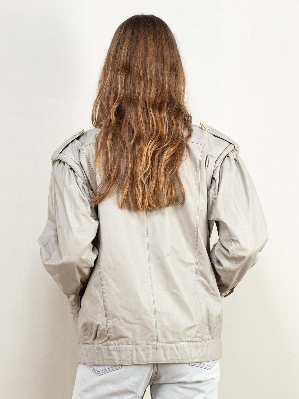 Vintage 80's Women Leather Jacket in Grey - NorthernGrip