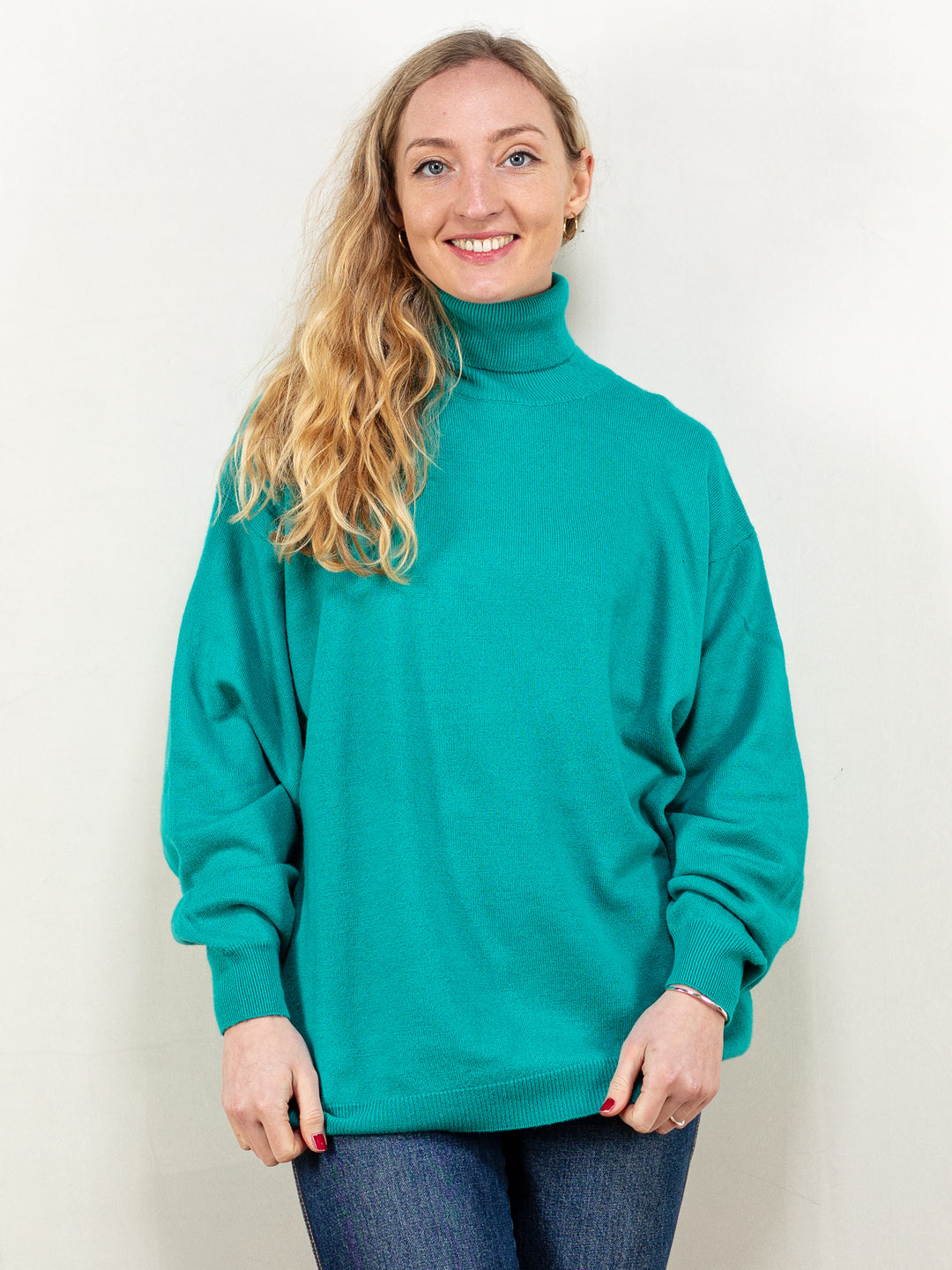 Vintage 80's Women Turtleneck Sweater in Turquoise - NorthernGrip
