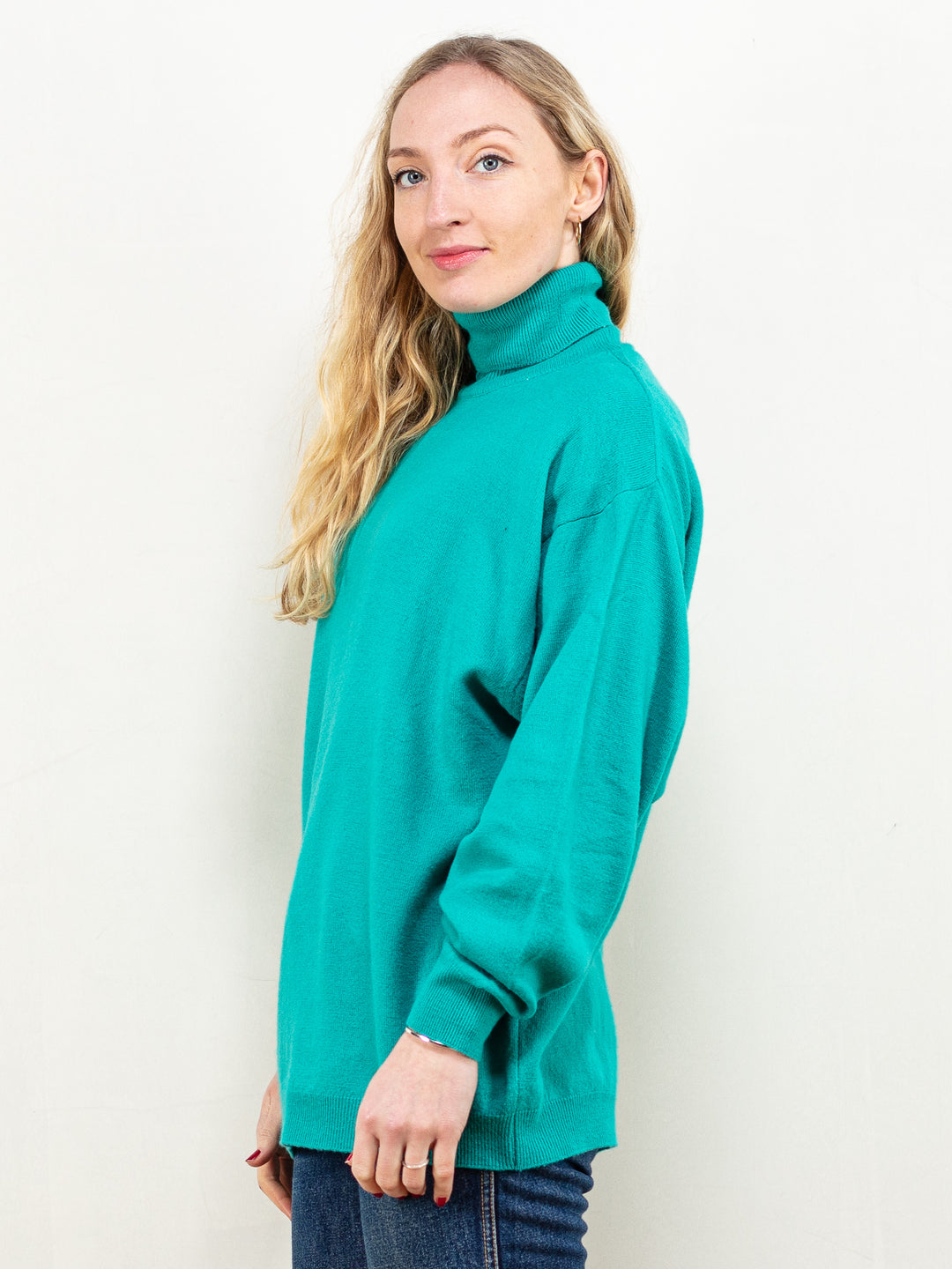 Vintage 80's Women Turtleneck Sweater in Turquoise - NorthernGrip