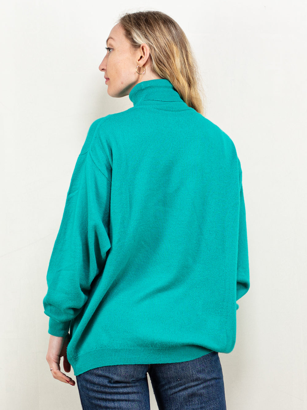 Vintage 80's Women Turtleneck Sweater in Turquoise - NorthernGrip