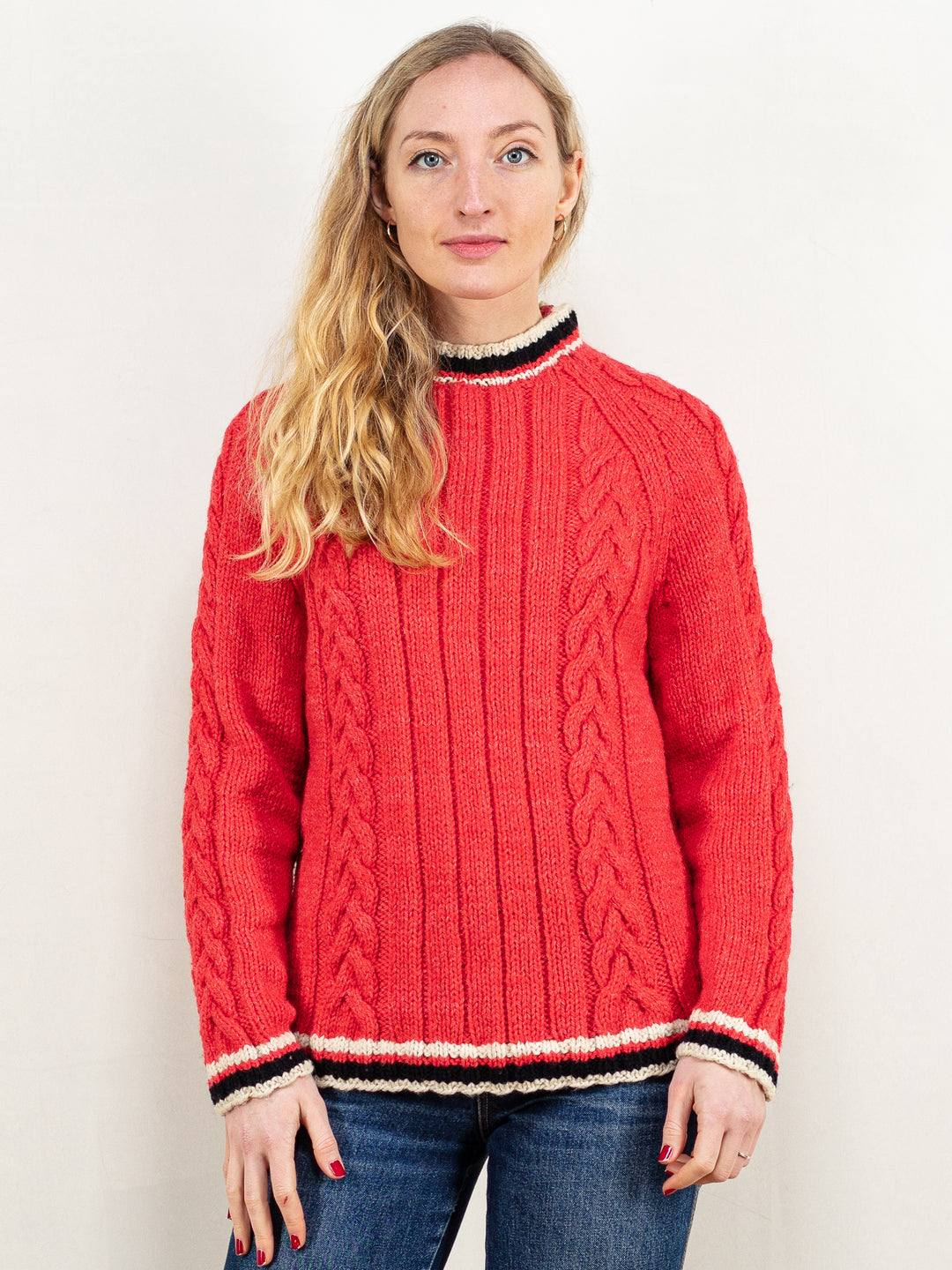 Vintage 90's Wool Hand Knit Sweater in Coral - NorthernGrip