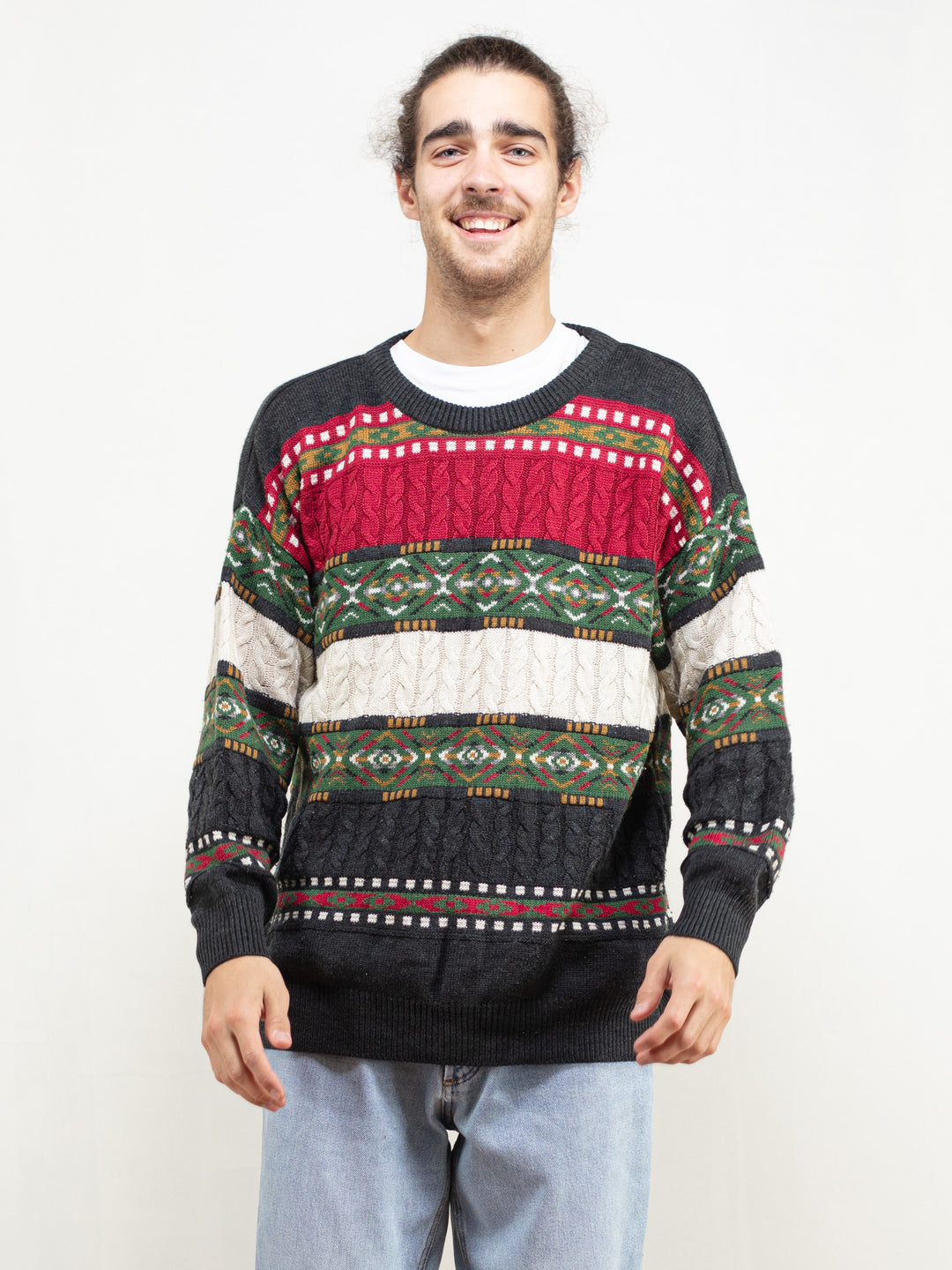 Vintage 90's Bold Patterned Men Sweater - NorthernGrip