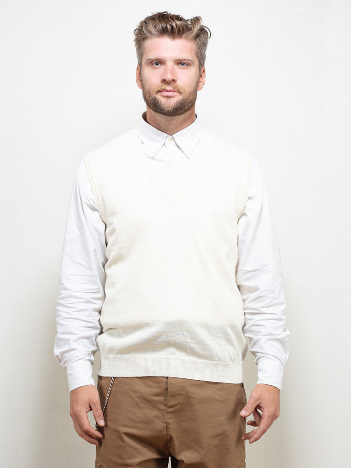 Vintage 80's Beige Sweater Waistcoat Vest - NorthernGrip
