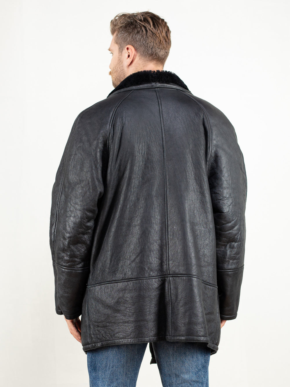 Vintage 80's Men Black Sheepskin Coat - NorthernGrip