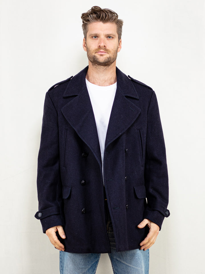 Vintage 70's Men Wool Coat in Navy - NorthernGrip