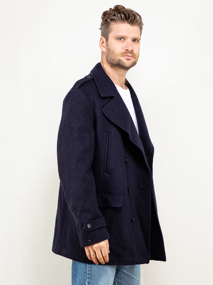 Vintage 70's Men Wool Coat in Navy - NorthernGrip