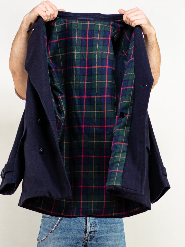 Vintage 70's Men Wool Coat in Navy - NorthernGrip