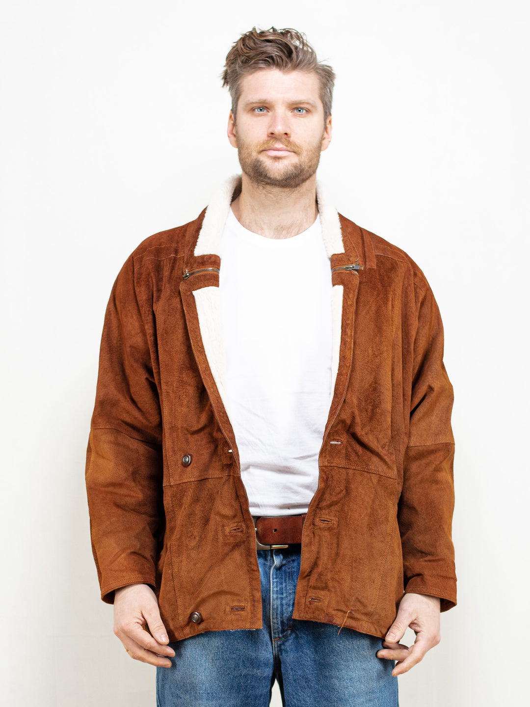 Vintage 80's Men Brown Shearling Jacket - NorthernGrip