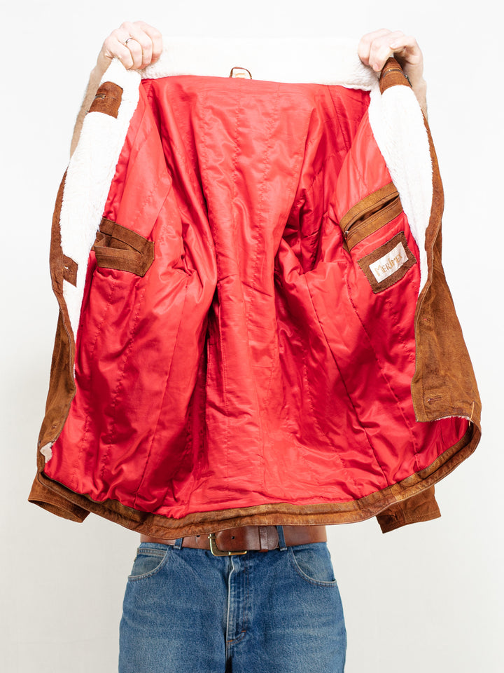 Vintage 80's Men Brown Shearling Jacket - NorthernGrip