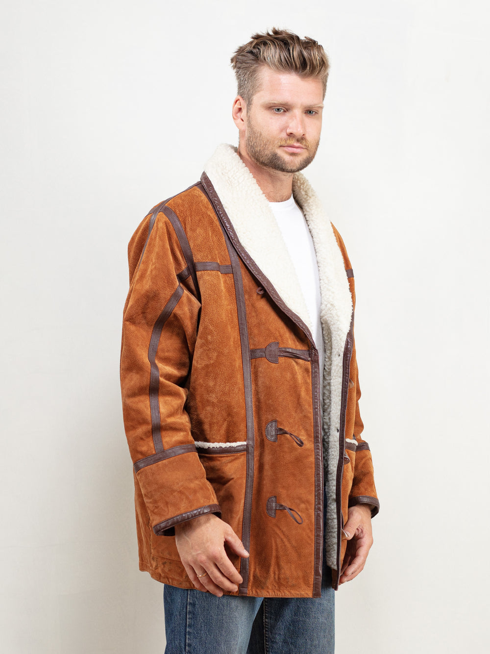 Vintage 90's Brown Men Sheepskin Coat - NorthernGrip