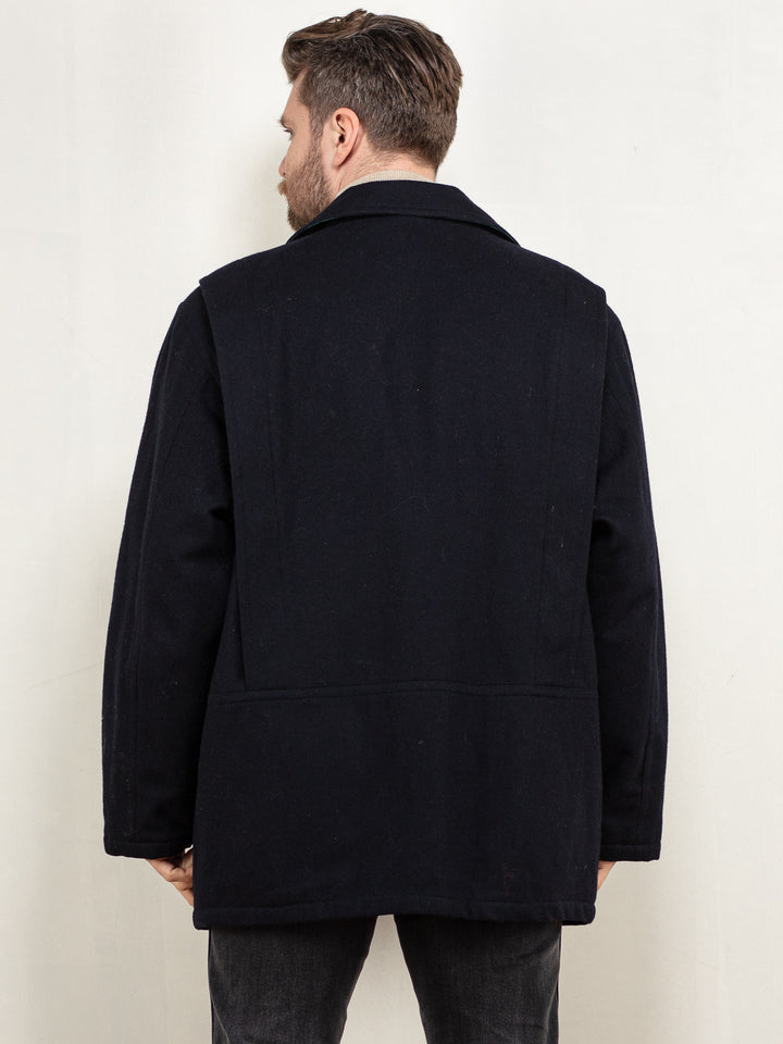 Vintage 80's Men Wool Blend Coat in Navy - NorthernGrip
