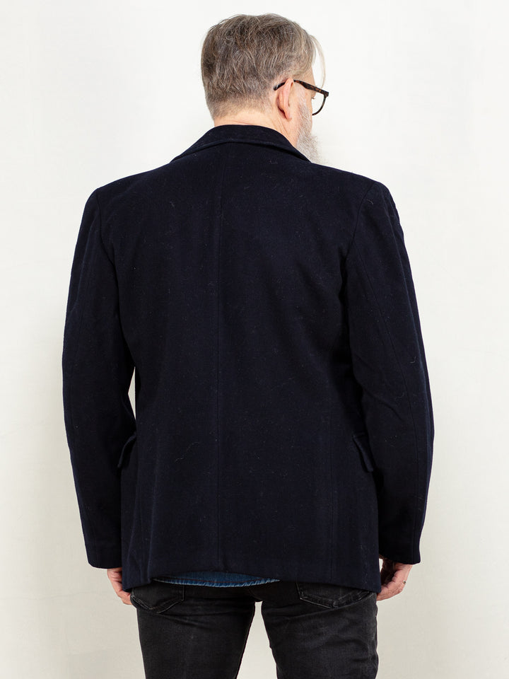 Vintage 70's Men Wool Blend Peacoat in Navy Blue - NorthernGrip